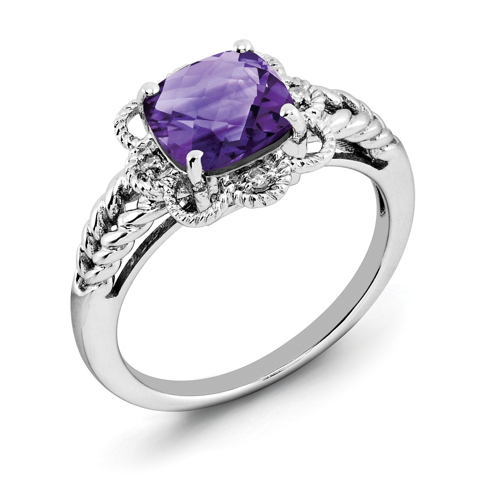 Amethyst & .04 Ctw Diamond Scalloped Sterling Silver Ring