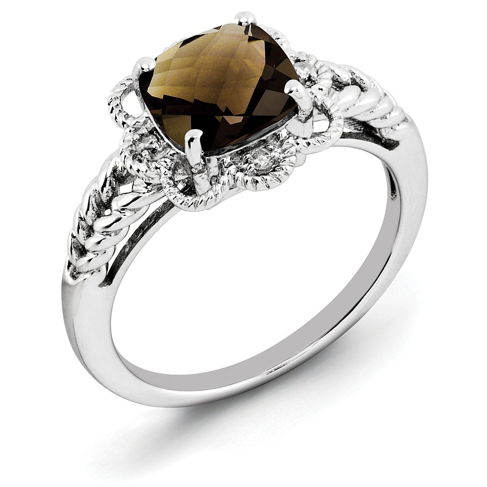 Smoky Quartz & .04 Ctw Diamond Scalloped Sterling Silver Ring