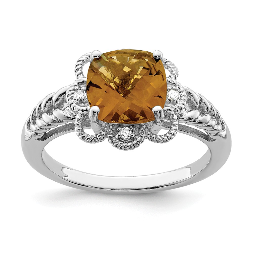 Whiskey Quartz & .04 Ctw Diamond Scalloped Sterling Silver Ring