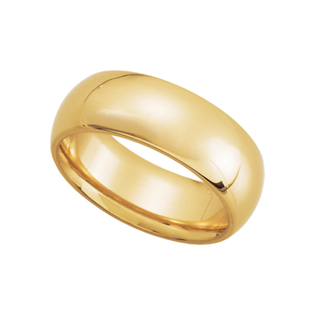 7mm Domed Comfort Fit Wedding Band in 14k Yellow Gold, Size 10