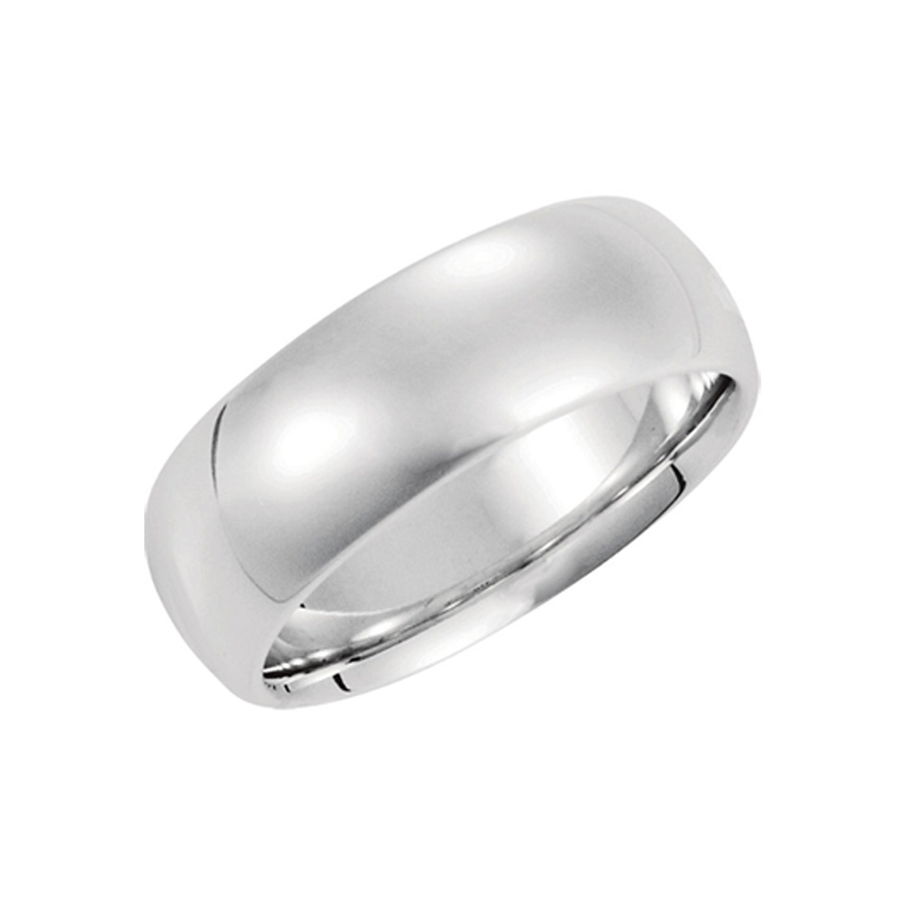 8mm Domed Comfort Fit Wedding Band in 14k White Gold, Size 9