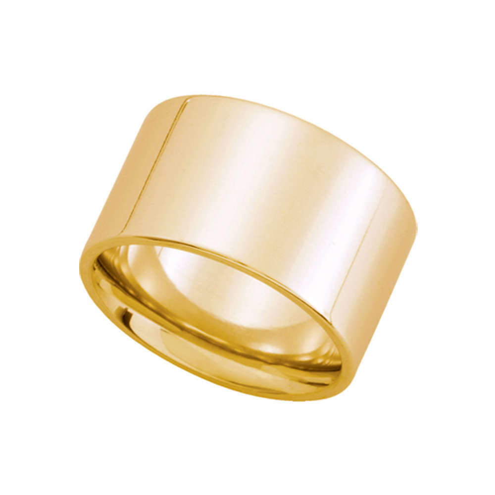 12mm Flat Comfort Fit Wedding Band in 14k Yellow Gold, Size 9.5