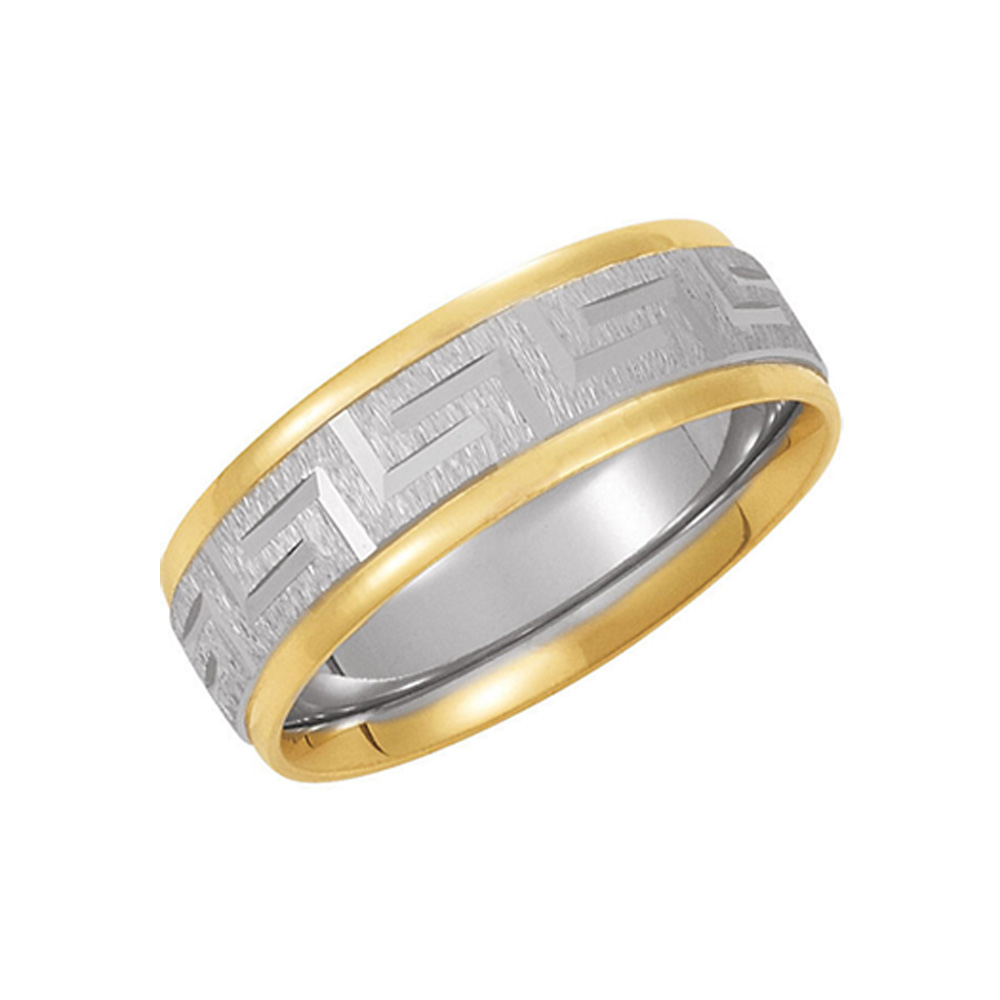 7mm Two Tone Comfort Fit Greek Key Band in 14k Gold, Size 9