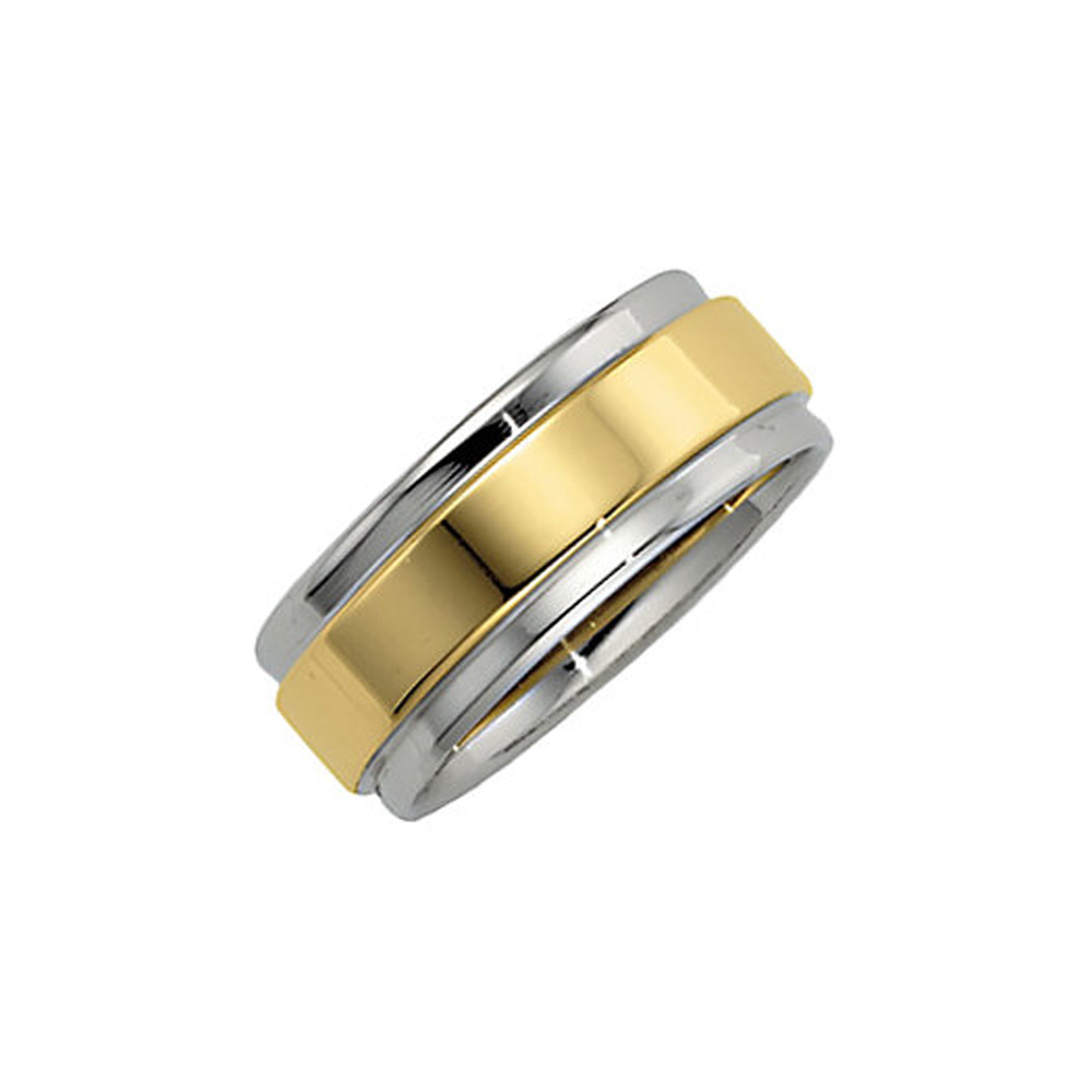 7.5mm Two Tone Comfort Fit Grooved Edge Band in 14k Gold, Size 10.5