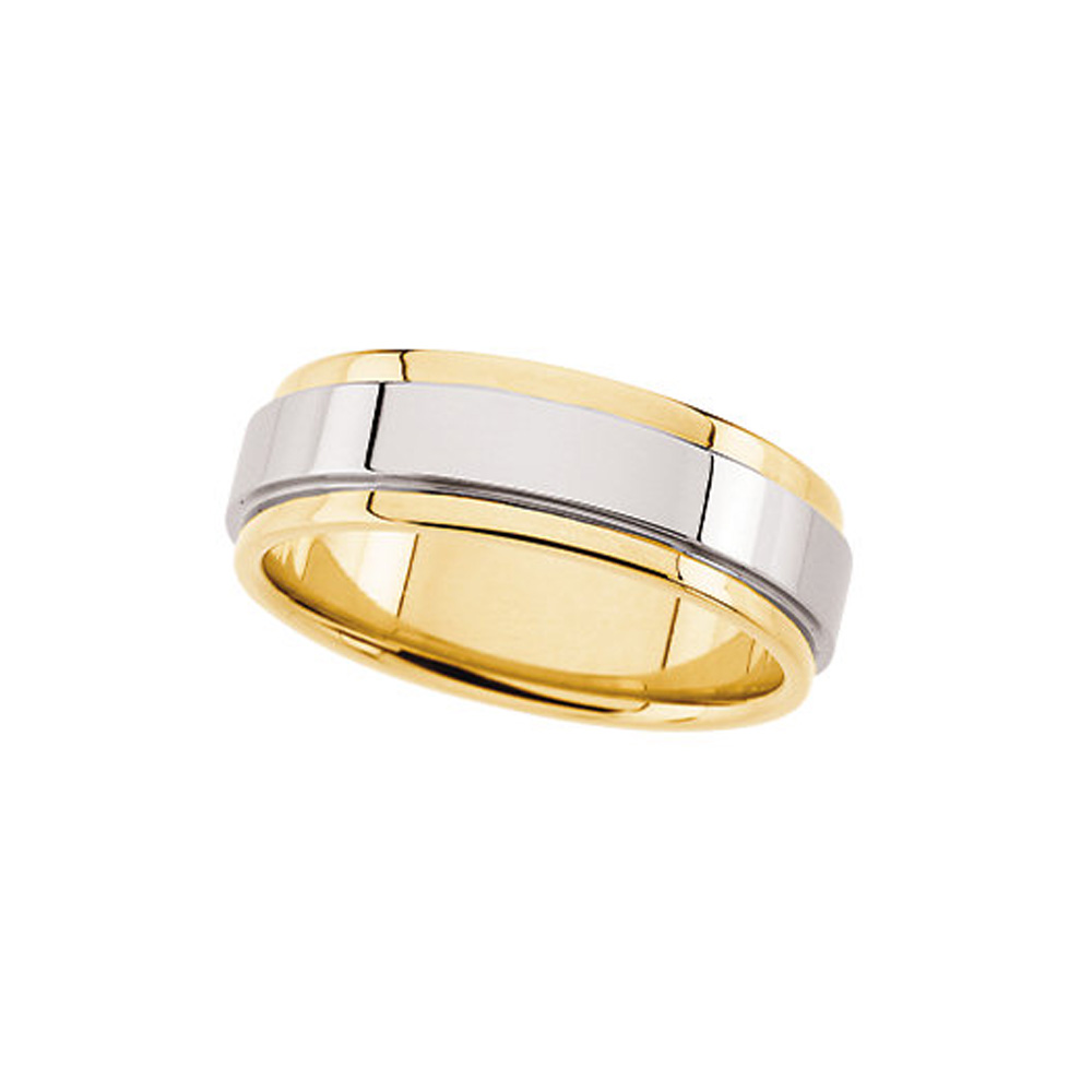 7.5mm Comfort Fit Grooved Edge Band in 14k Two Tone Gold, Size 10