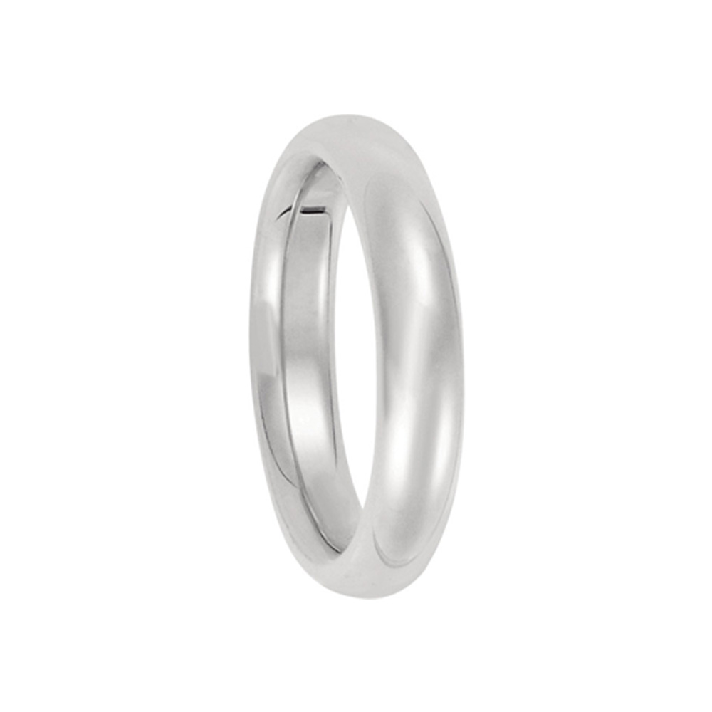 4mm Heavy Polished Domed Comfort Fit 14k White Gold Band, Size 9