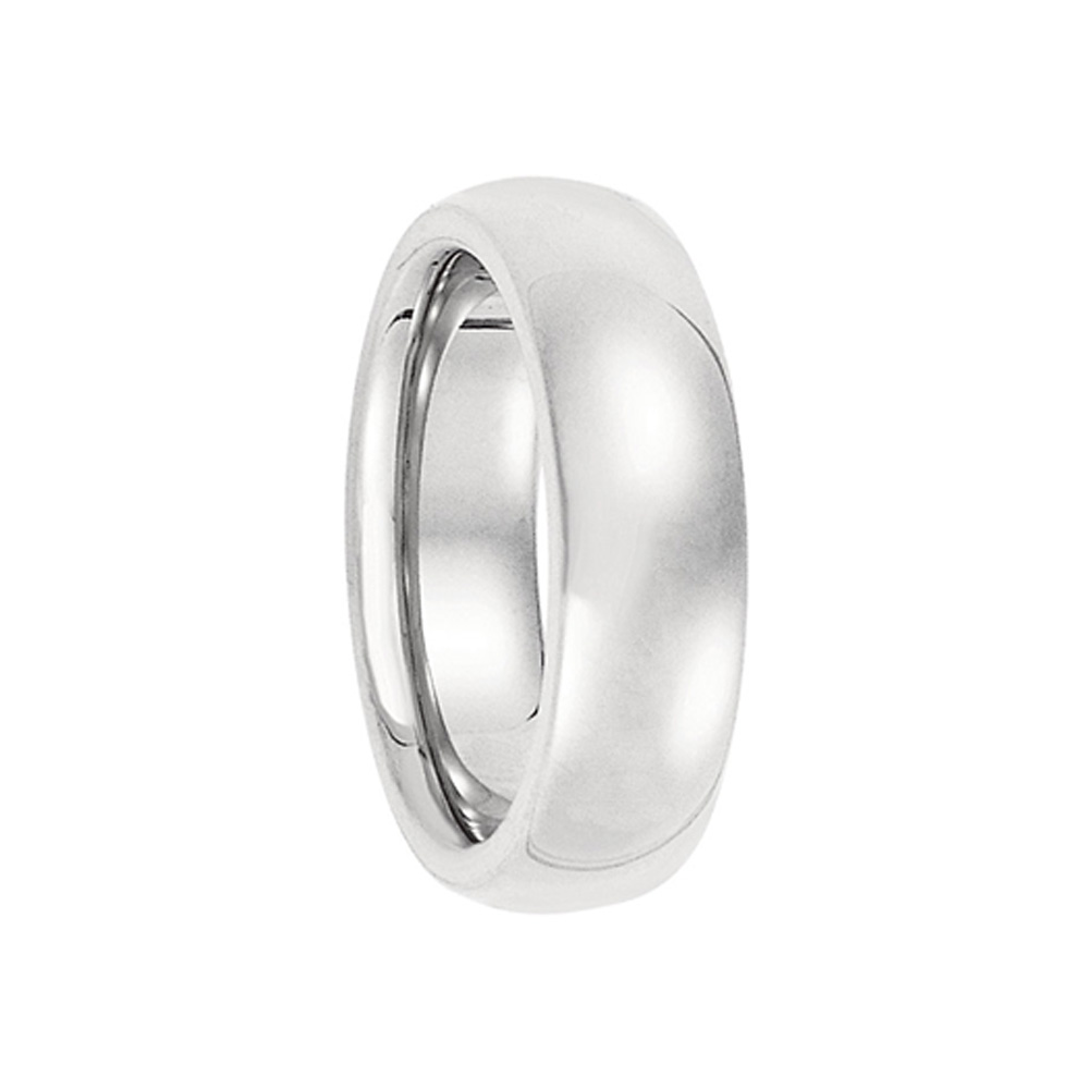 6mm Heavy Polished Domed Comfort Fit 14k White Gold Band, Size 9