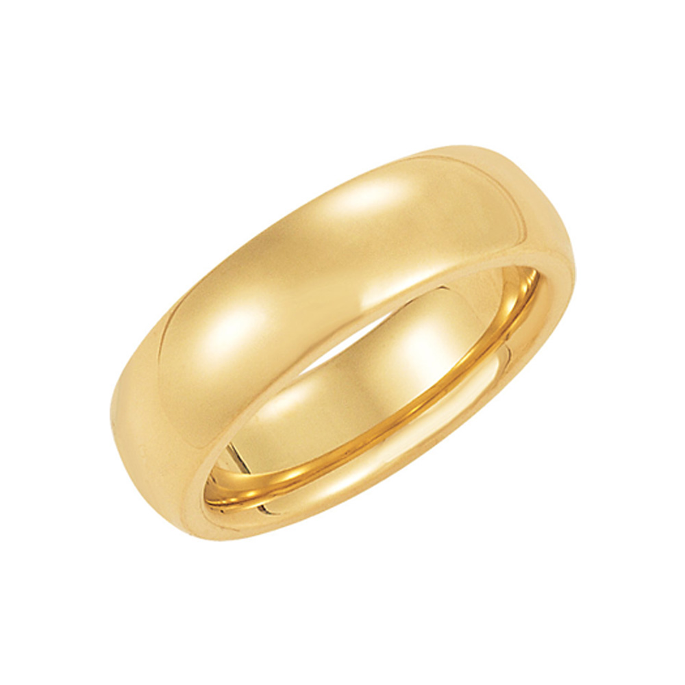 6mm Heavy Polished Domed Comfort Fit 14k Yellow Gold Band, Size 9.5