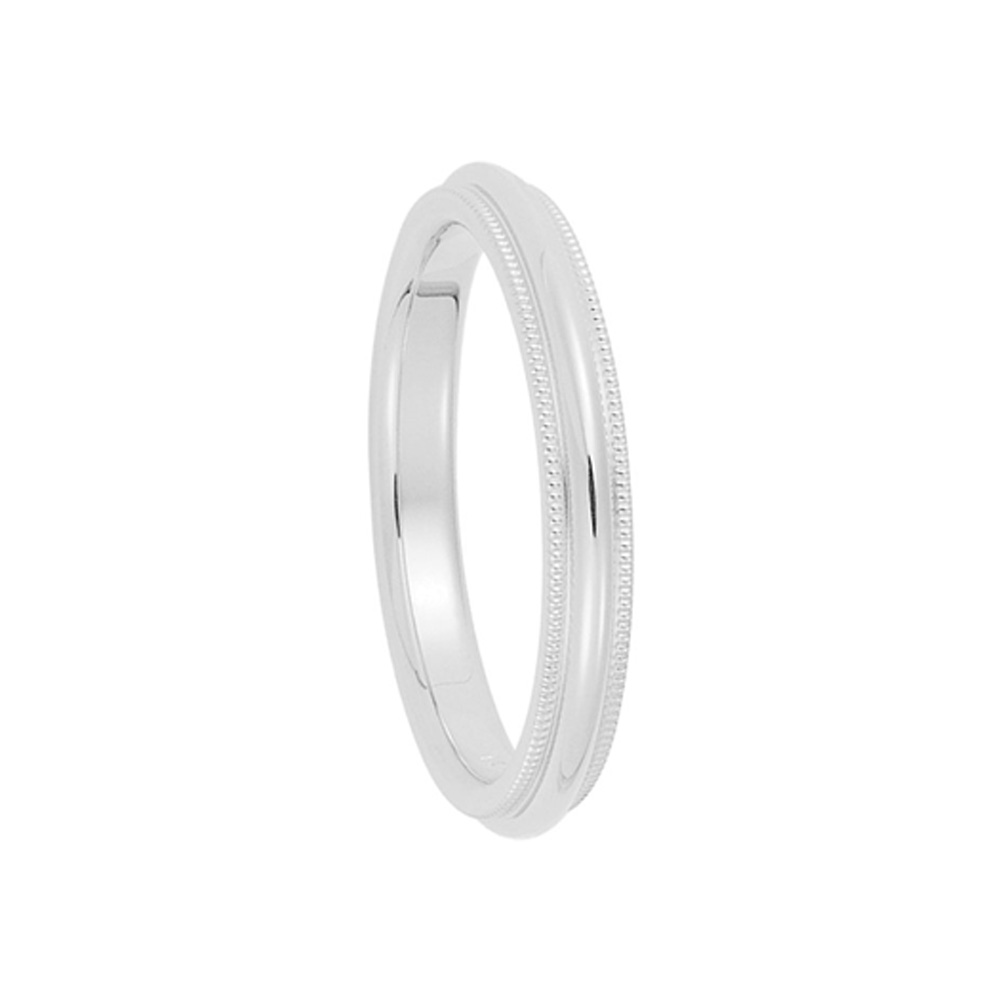 3mm Milgrain Edge Comfort Fit Domed Band in 14k White Gold, Size 12.5