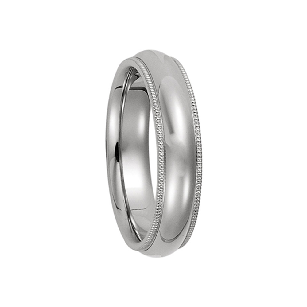 5mm Milgrain Edge Comfort Fit Domed Band in 14k White Gold, Size 11.5