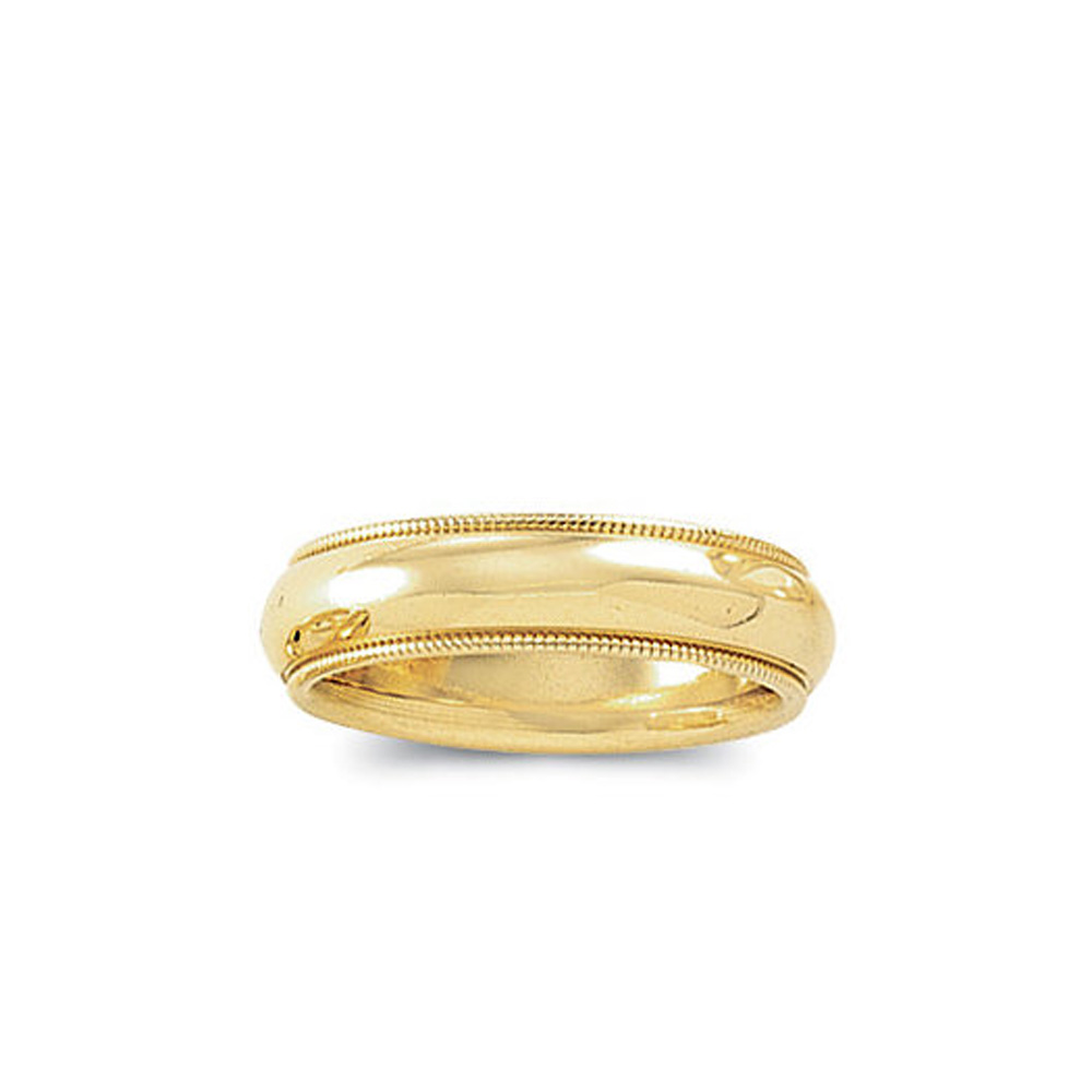 5mm Milgrain Edge Comfort Fit Domed Band in 14k Yellow Gold, Size 9