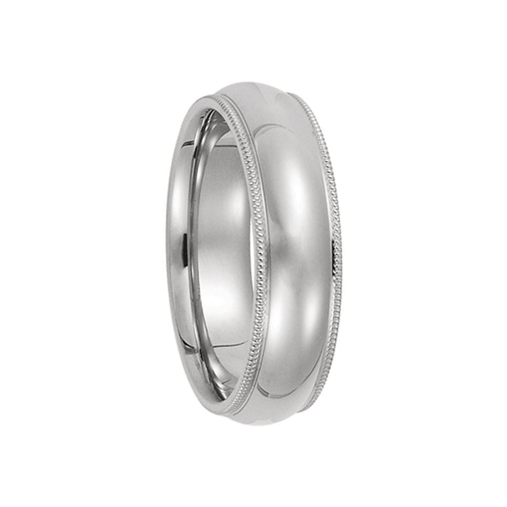 6mm Milgrain Edge Comfort Fit Domed Band in 14k White Gold, Size 11.5