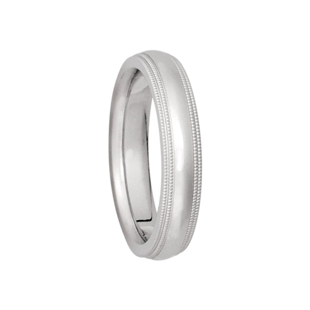 4mm Double Milgrain Comfort Fit Domed Band in 14k White Gold - Sz 10