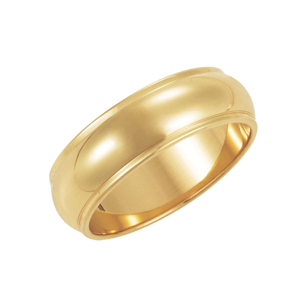 6mm Half Round Ridged Edge Band in 14k Yellow Gold, Size 15