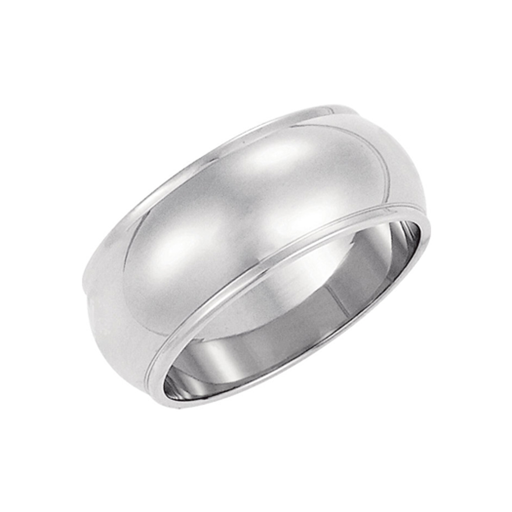 8mm Half Round Ridged Edge Band in 14k White Gold, Size 10