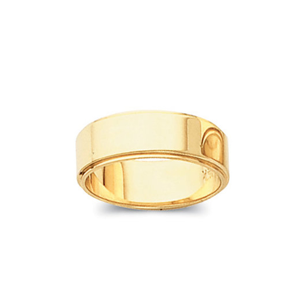 3mm Flat Ridged Edge Wedding Band in 14k Yellow Gold, Size 10.5