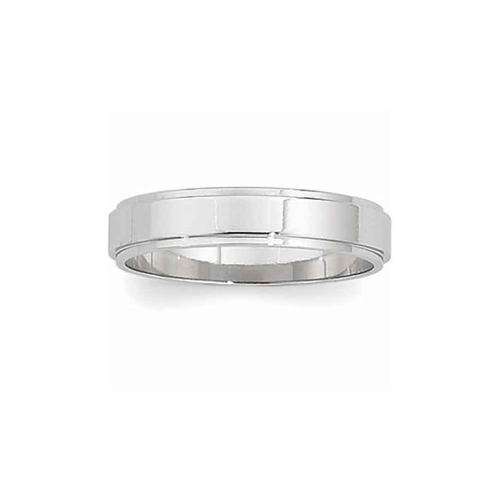 4mm Flat Ridged Edge Wedding Band in 14k White Gold, Size 9