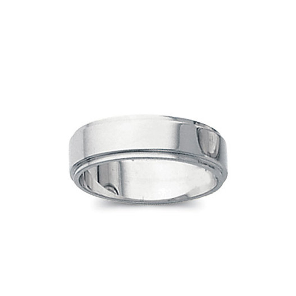 5mm Flat Ridged Edge Wedding Band in 14k White Gold, Size 9