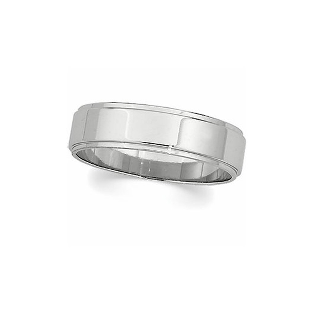 6mm Flat Ridged Edge Wedding Band in 14k White Gold, Size 9