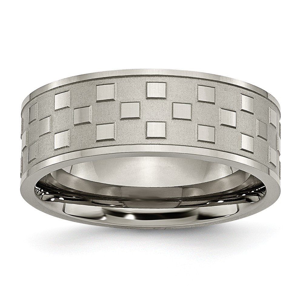 Titanium 8mm Satin and Polished Checkered Comfort Fit Band