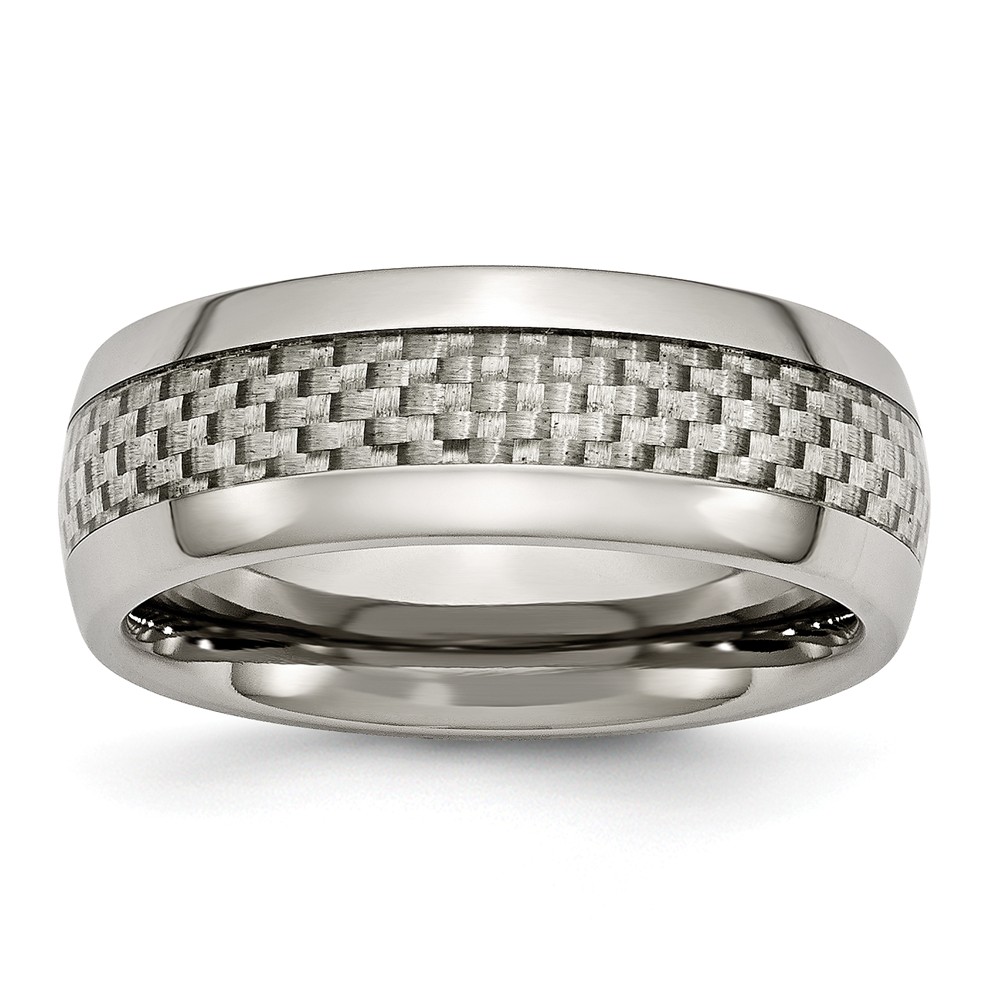 8mm Titanium and Gray Carbon Fiber Domed Comfort Fit Band