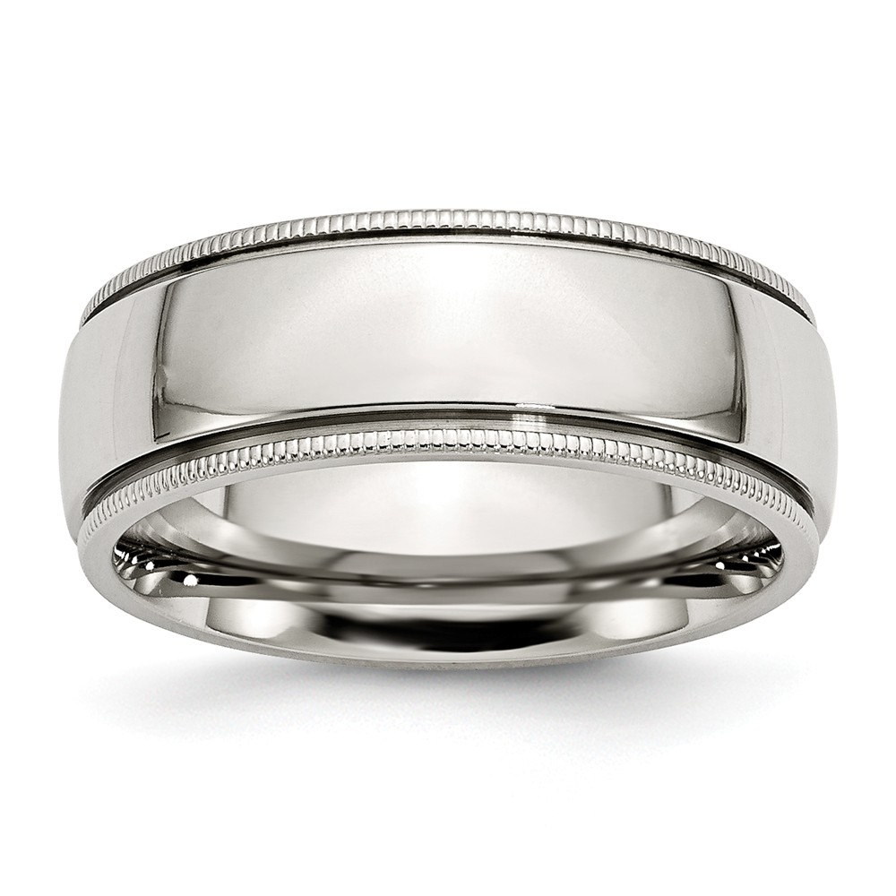 Stainless Steel Beaded Edge 8mm Polished Comfort Fit Band