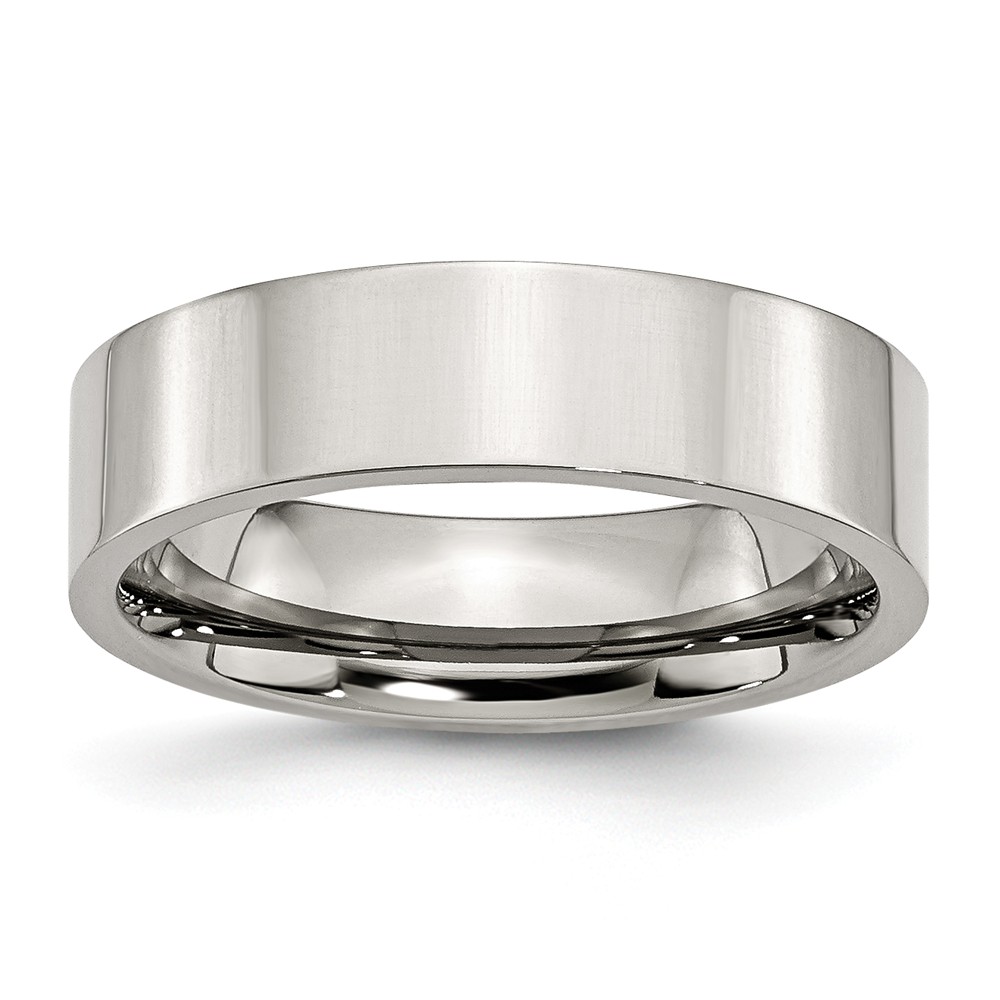 6mm Polished Stainless Steel Flat Comfort Fit Wedding Band