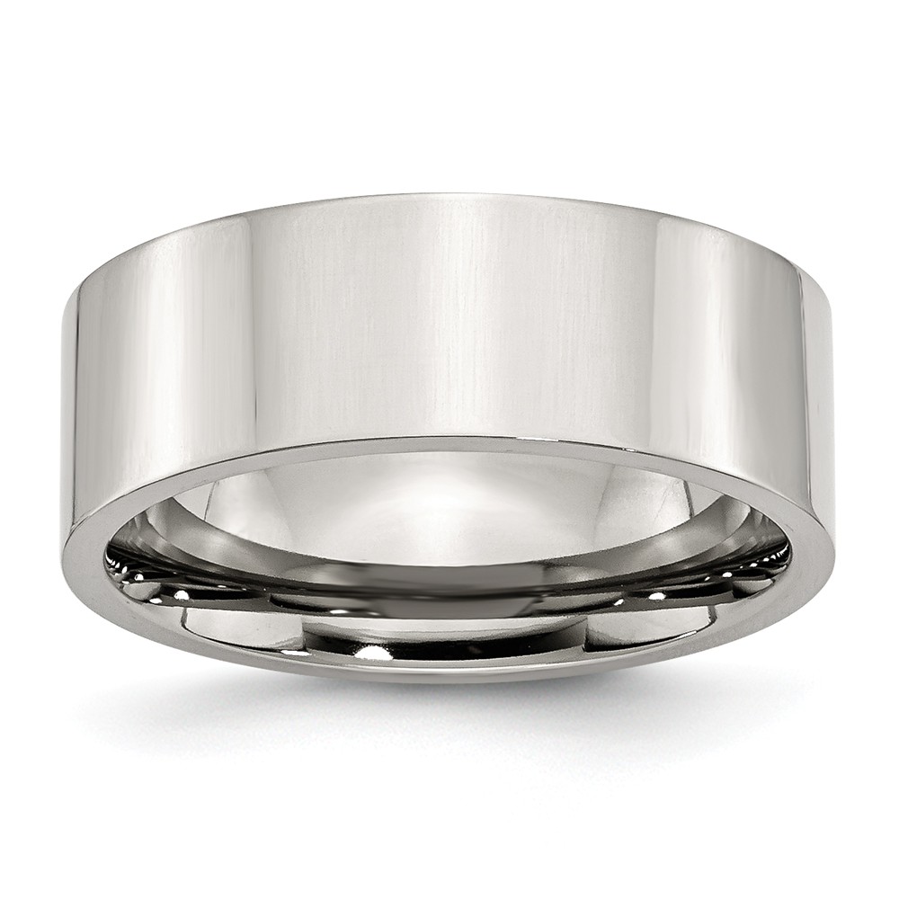 8mm Polished Stainless Steel Flat Comfort Fit Wedding Band Size 6.5