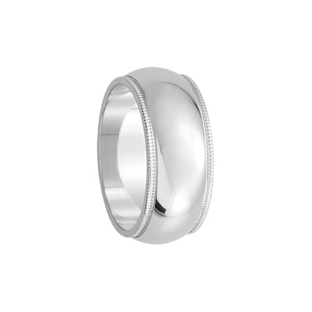 8mm Milgrain Edge Domed Band in 14k White Gold Size 11