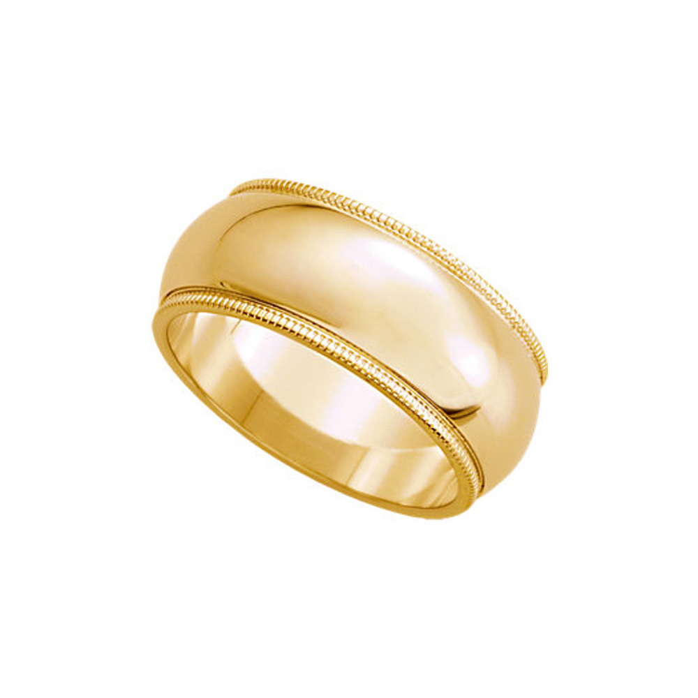 8mm Milgrain Edge Domed Band in 14k Yellow Gold Size 11