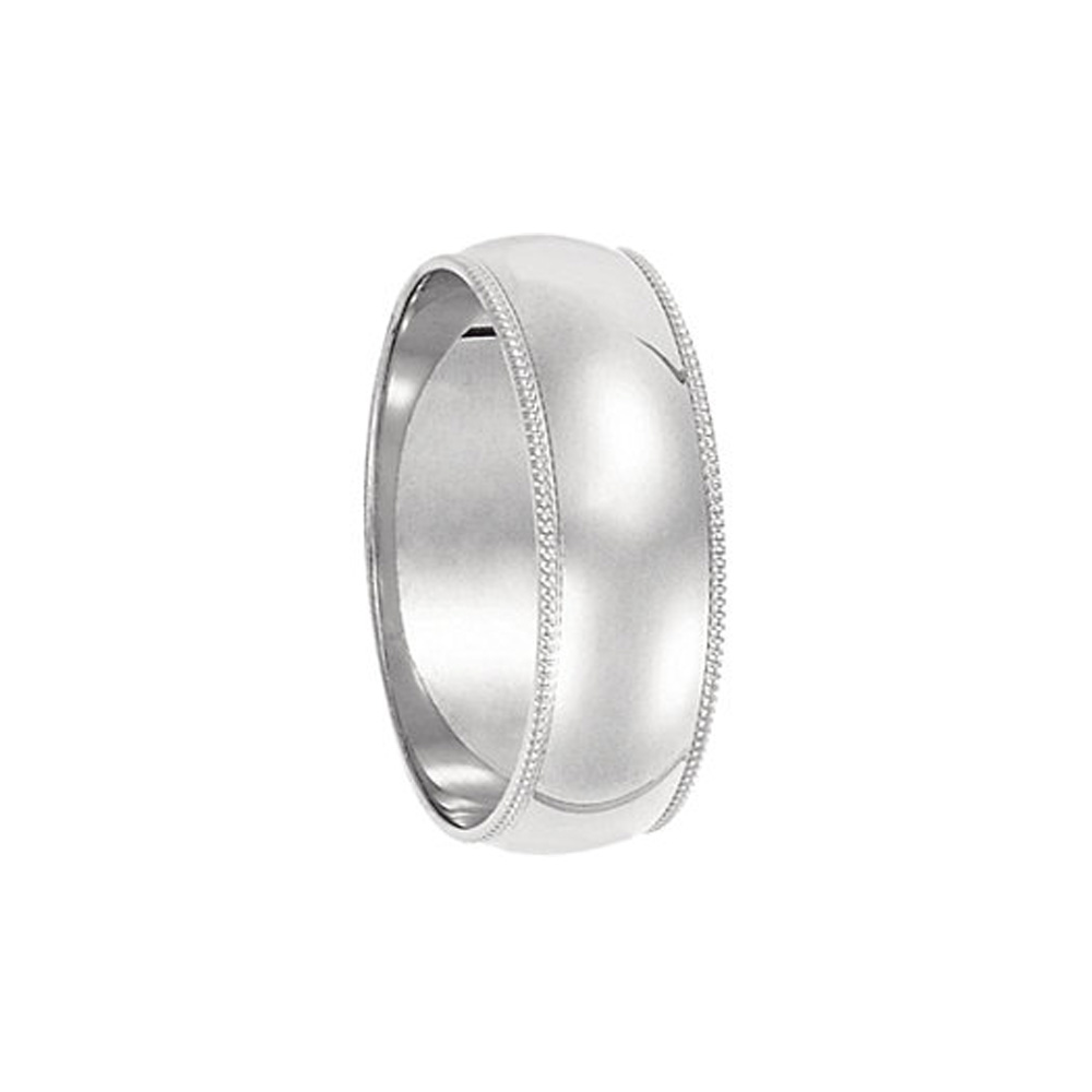 6mm Milgrain Edge Domed Light Band in 14k White Gold Size 7