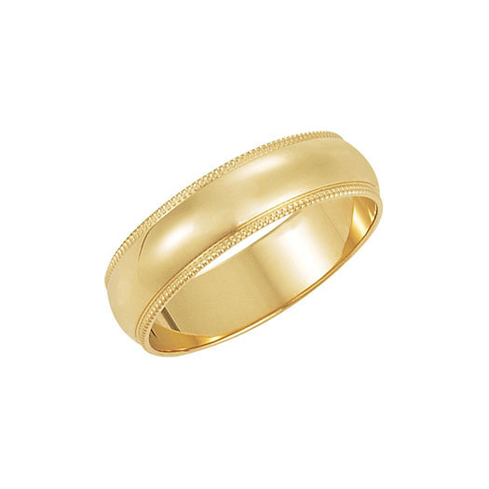 6mm Milgrain Edge Domed Light Band in 14k Yellow Gold Size 7