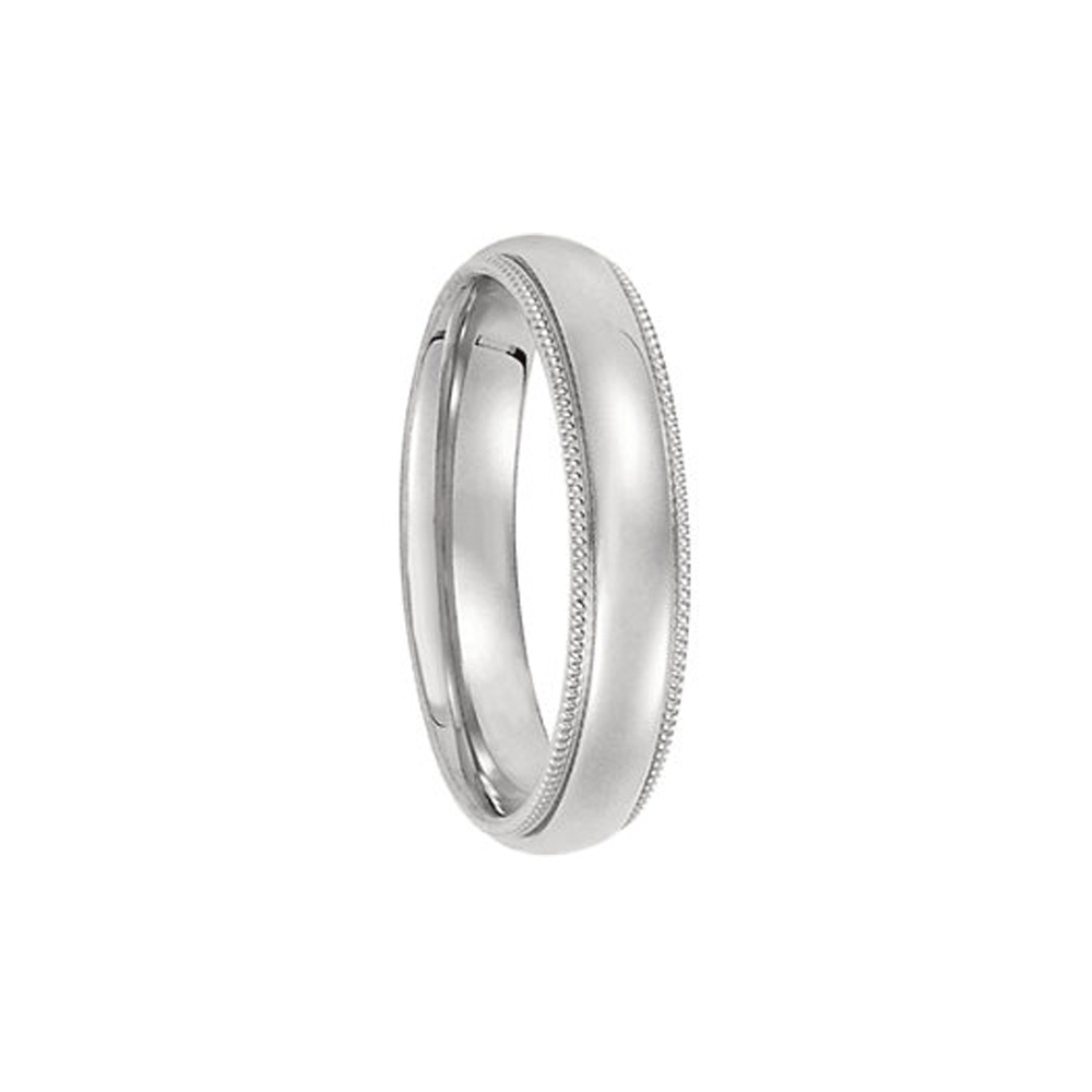 4mm Light Milgrain Edge Comfort Fit Domed Band in 14k White Gold