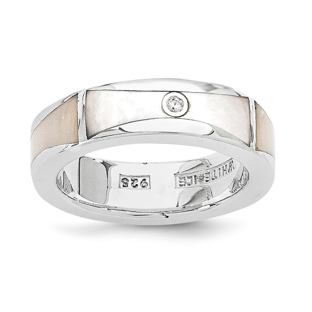 5mm Mother of Pearl & .01 Ct Diamond Rhodium Sterling Silver Ring