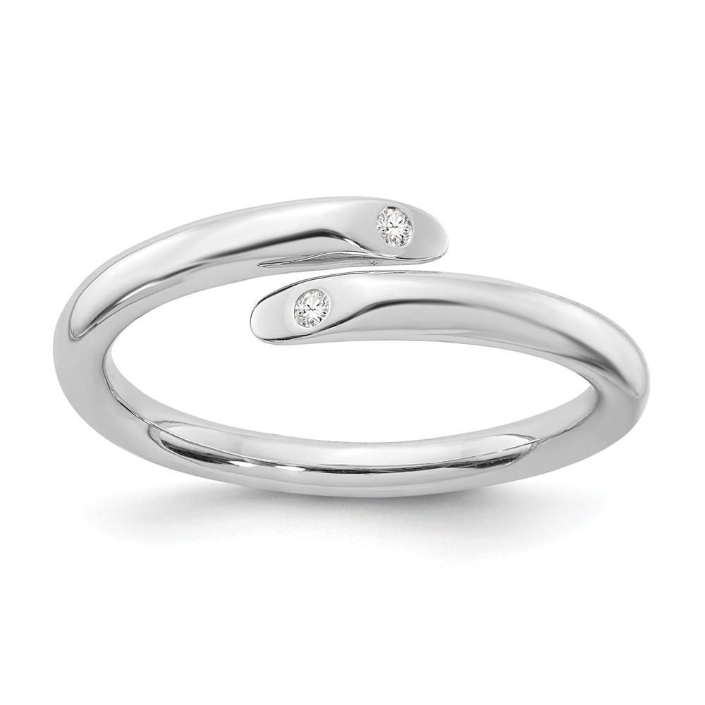 .02 Ctw Diamond Bypass Ring in Rhodium Plated Sterling Silver