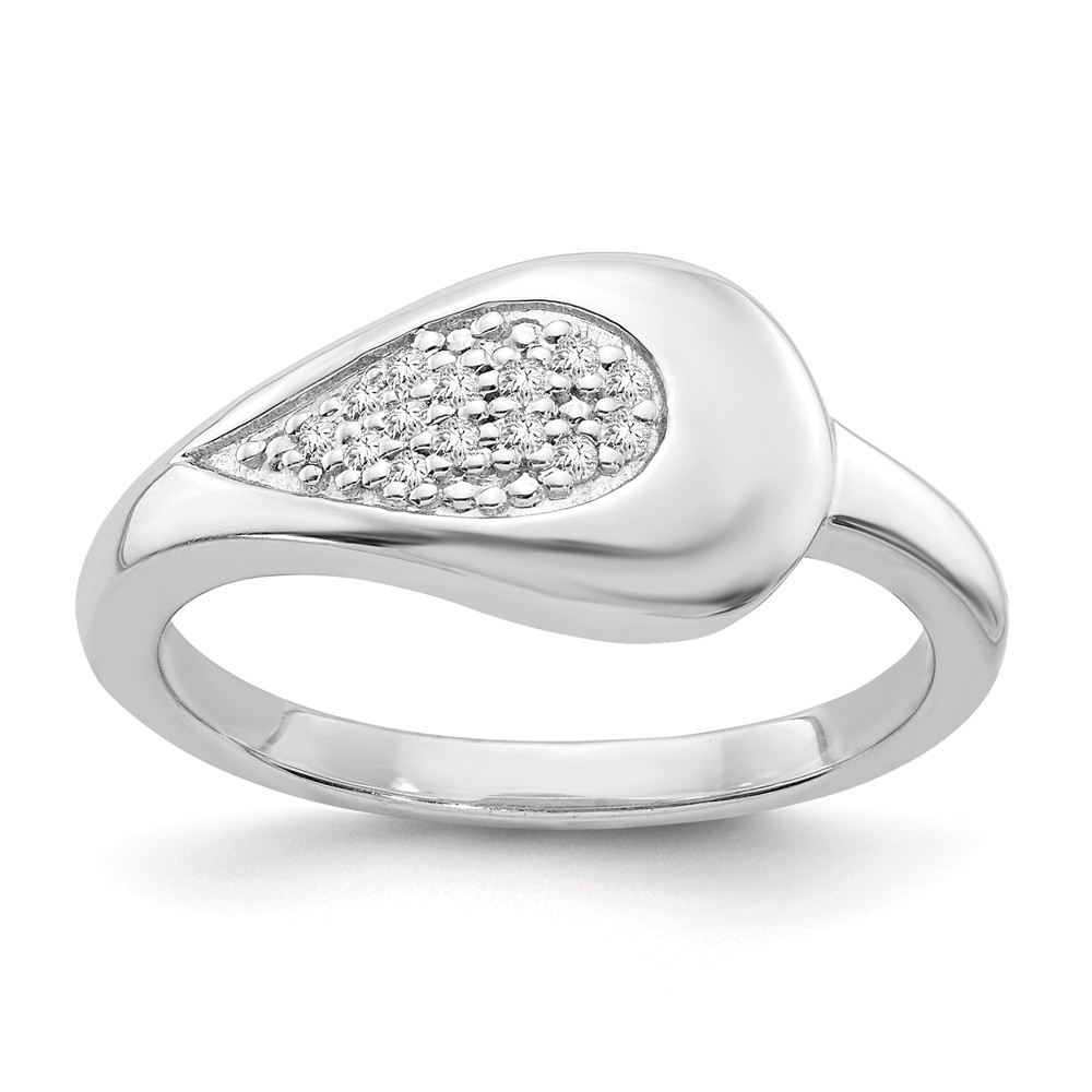 1/15 Ctw Diamond Teardrop Ring in Rhodium Plated Sterling Silver