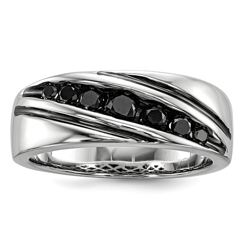 1/2 Cttw Black Diamond Band in Rhodium Plated Sterling Silver Size 10