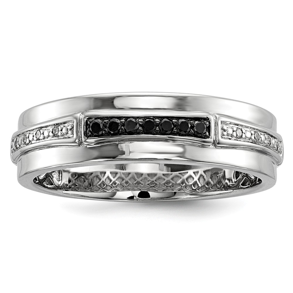 Men&#039;s 1/8 Cttw Black &amp; White Diamond 6mm Band in Sterling Silver