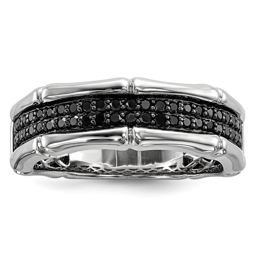 3/8 Cttw Black Diamond 7mm Men&#039;s Band in Sterling Silver Size 9