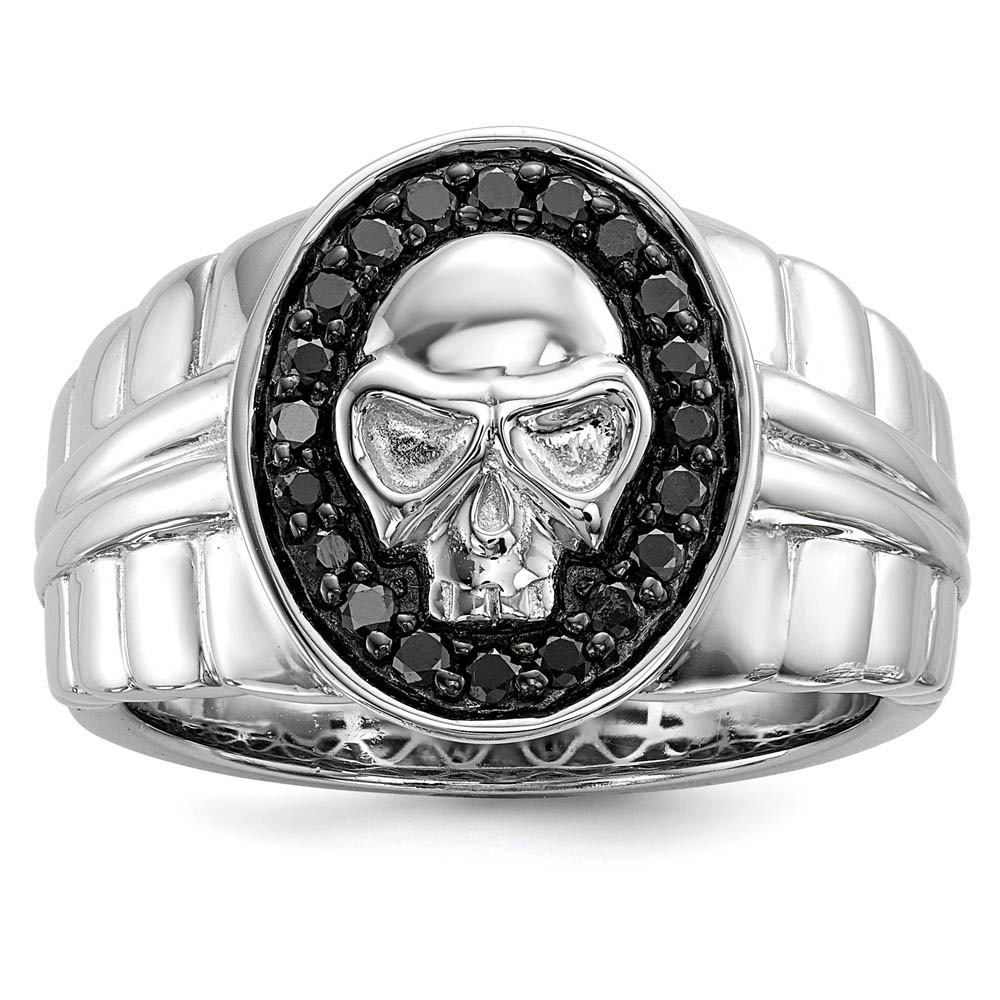 3/8 Ctw Black Diamond Oval Skull Sterling Silver Tapered Ring Size 10