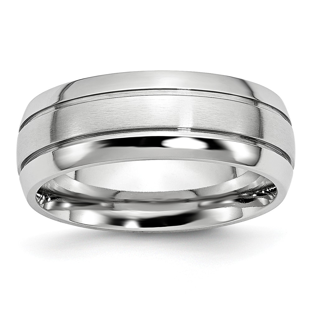 8mm Cobalt Polished &amp; Satin Double Grooved Comfort Fit Band