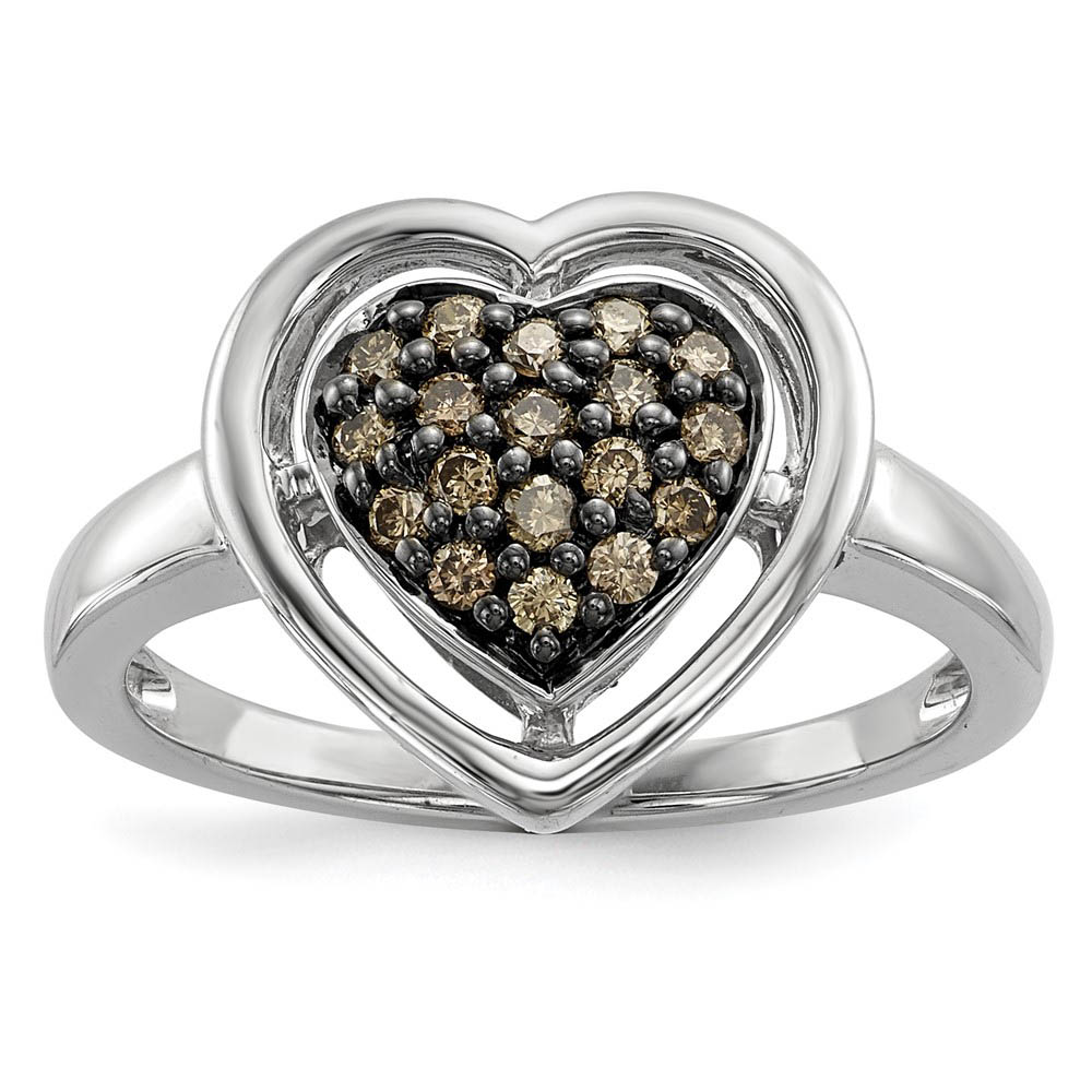 1/4 Ctw Champagne Diamond 14mm Heart Sterling Silver Ring