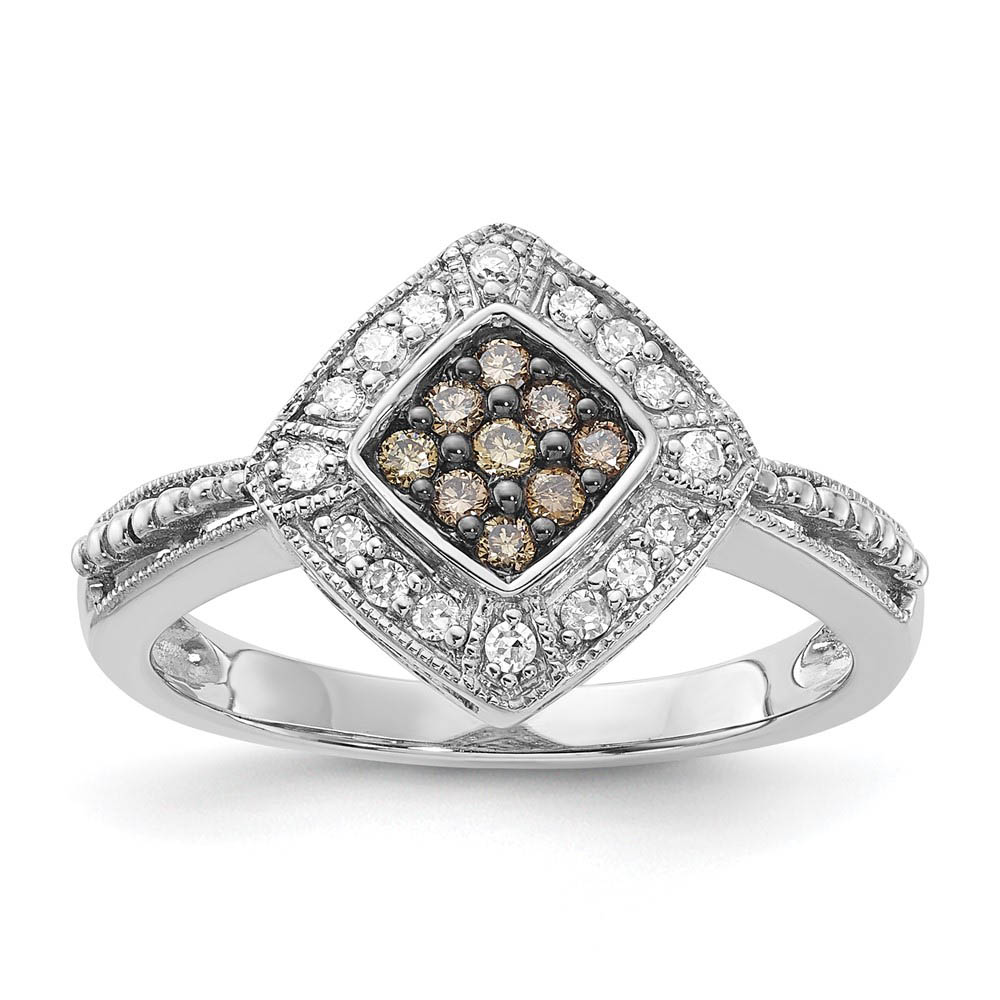1/4 Ctw Champagne & White Diamond 12mm Rhombus Ring in Sterling Silver