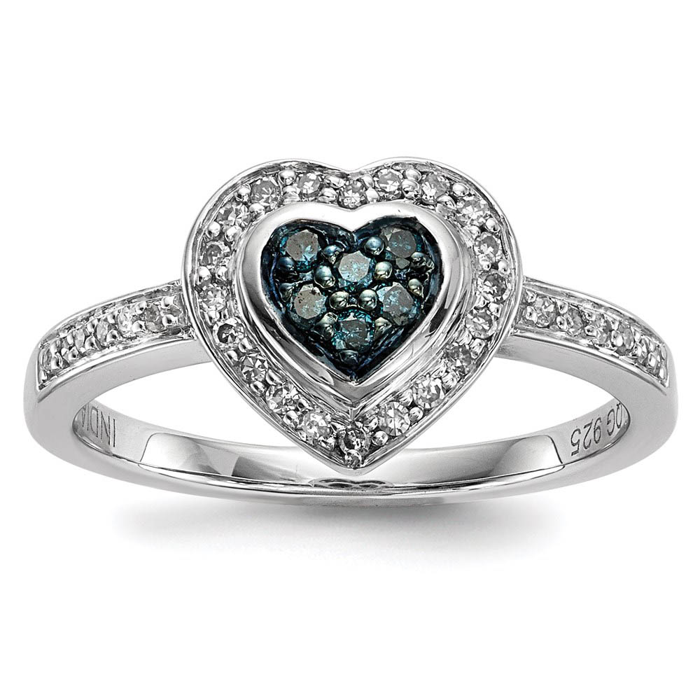 1/4 Ctw Blue & White Diamond Heart Ring in Sterling Silver