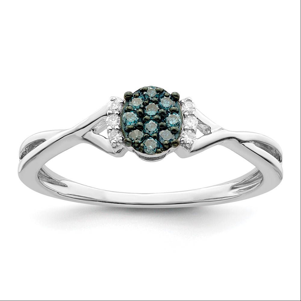 1/10 Ctw Blue & White Diamond Oval Ring in Sterling Silver