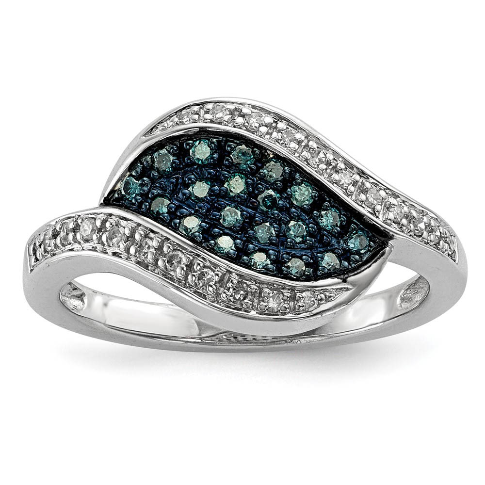 Blue & White Diamond Marquise Cluster Ring in Sterling Silver