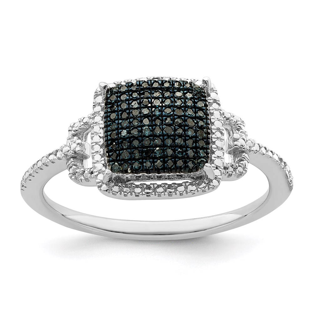 1/8 Ctw Blue & White Diamond 11mm Square Ring in Sterling Silver
