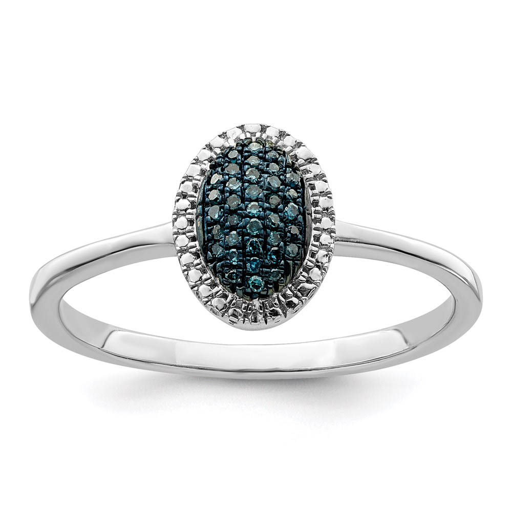 1/20 Ctw Blue & White Diamond Oval Ring in Sterling Silver