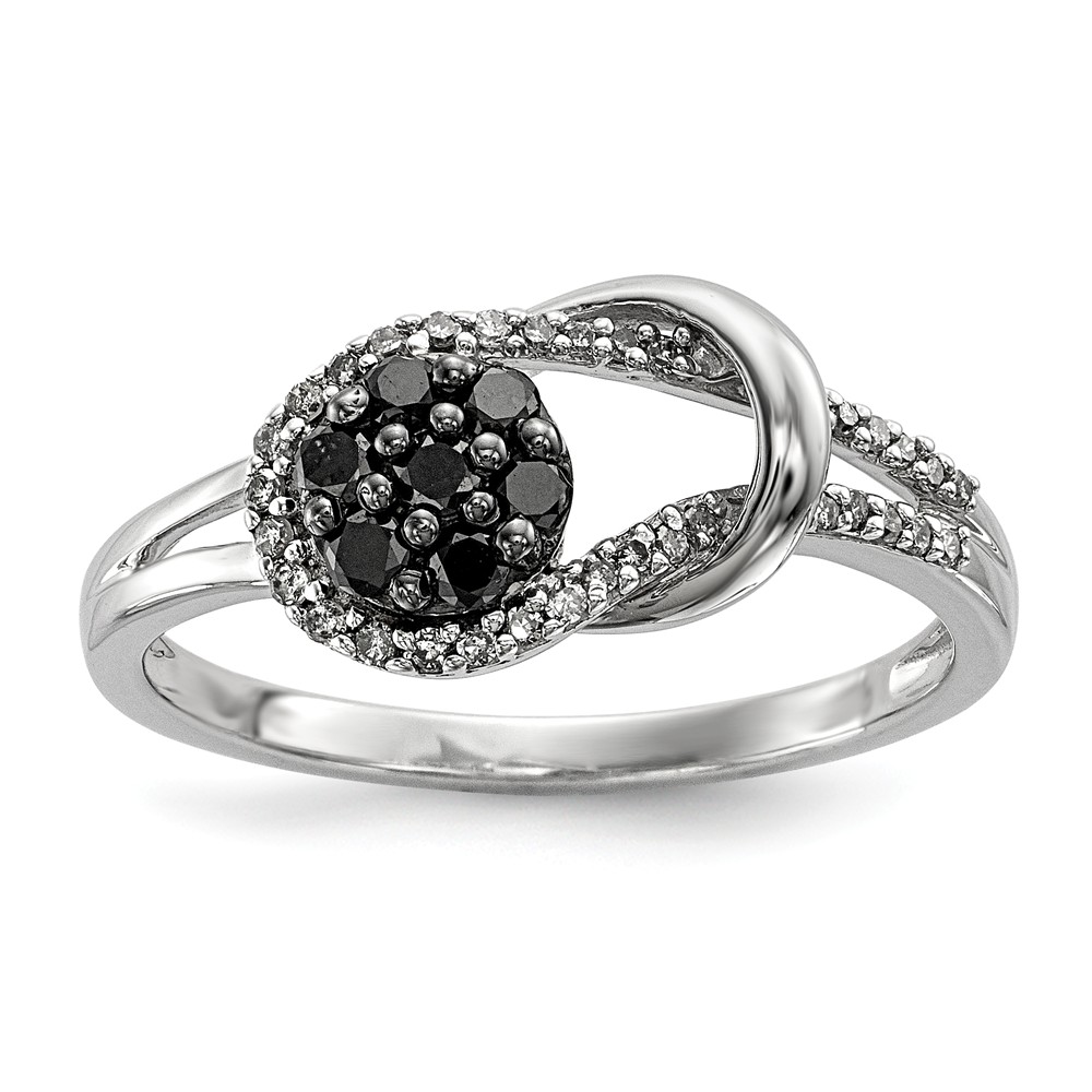 1/3 Ctw Black & White Diamond Love Knot Ring in Sterling Silver