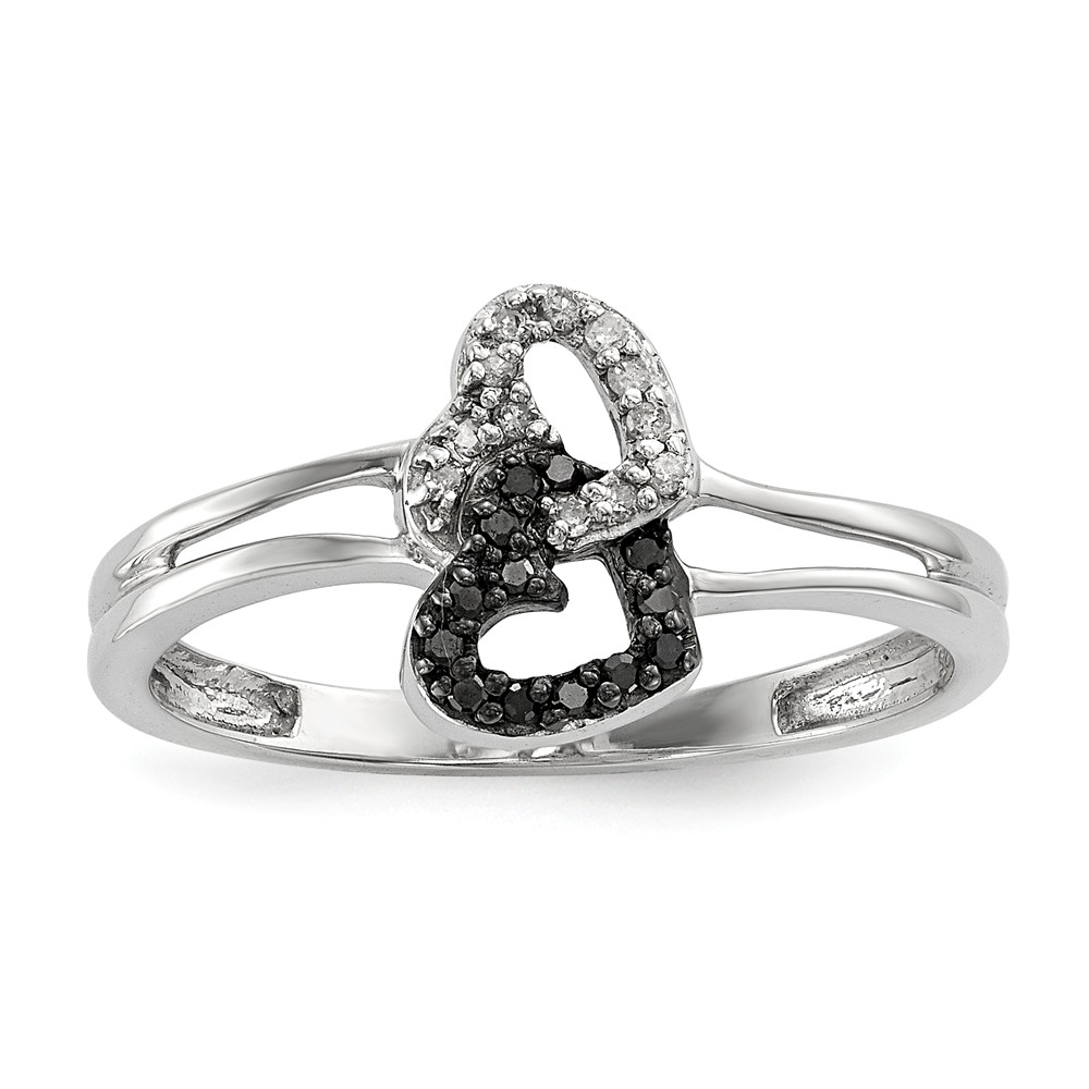 1/10 Cttw Black & White Diamond Double Heart Sterling Silver Ring